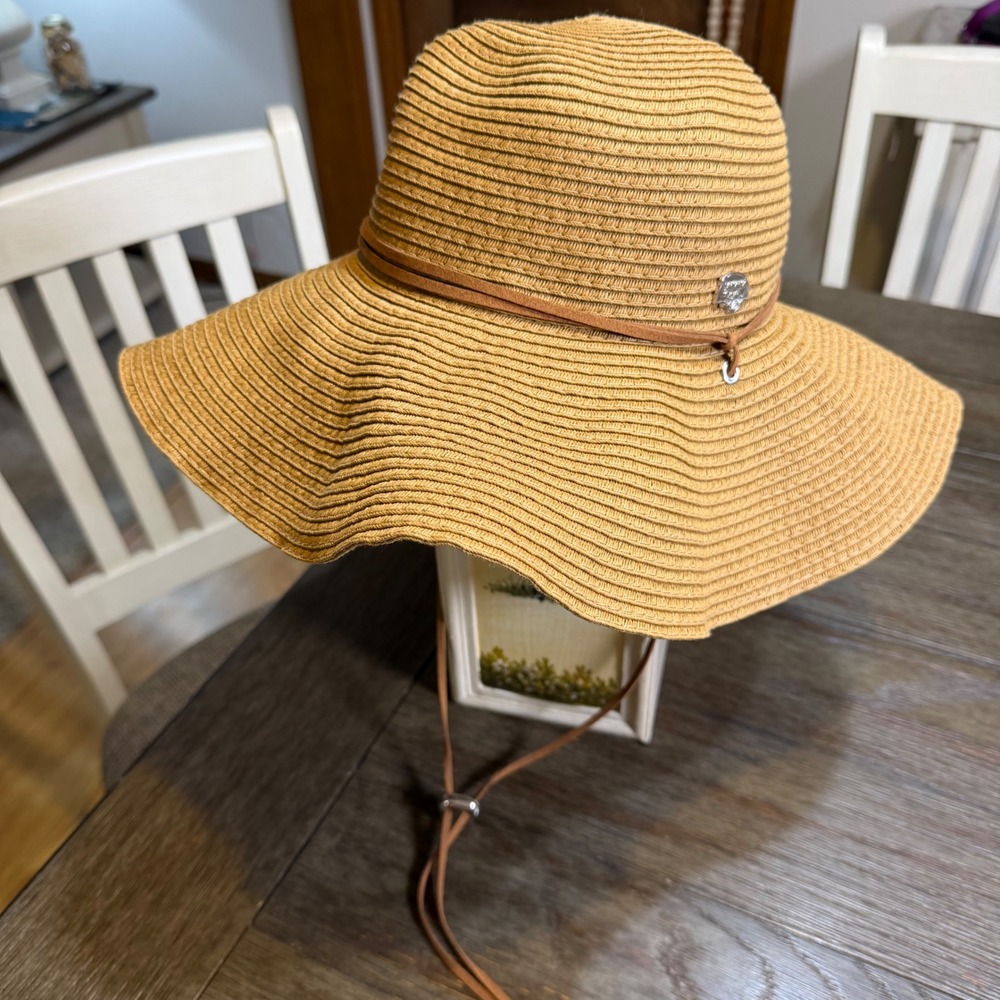 Banana Boat Womens Tan Straw Wide Brim Sun Hat Floppy Beach, Strap,  One Size